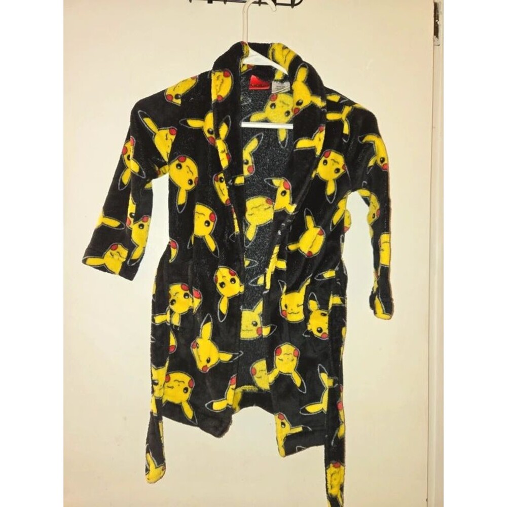 Pokémon Pikachu Boys Fleece Plush Bathrobe Tie Waist Size 4/5